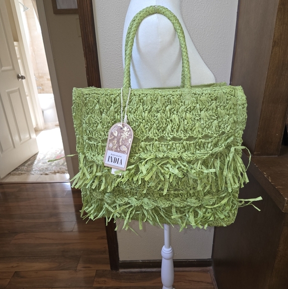 Source Unknown Green Textured Tote Bag - Picture 1 of 15